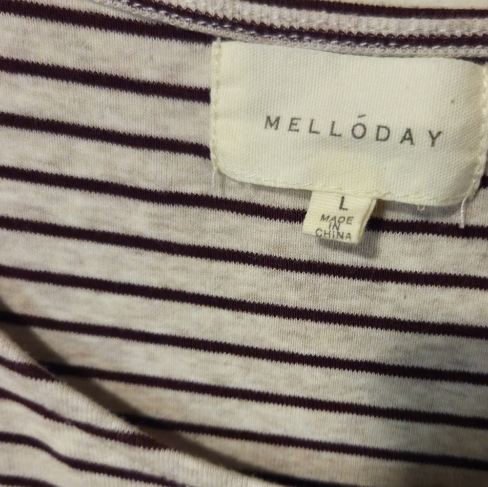 MELLODAY Nordstrom Large Short Sleeve Maroon And Cream Knit Dress W/ Pockets - Picture 3 of 4